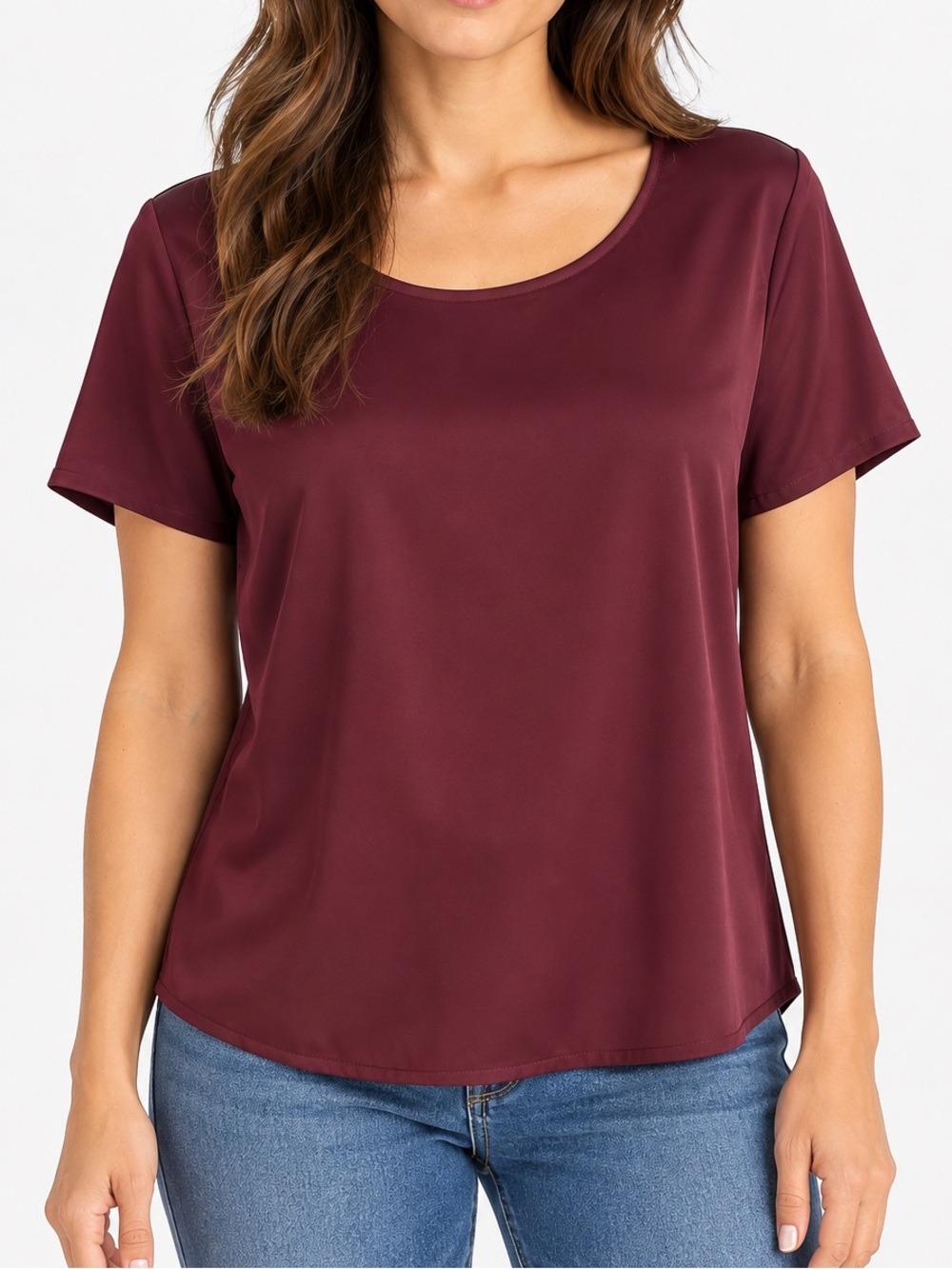 Quince Washable Stretch Silk Tee Wine Tasting Burgundy XL